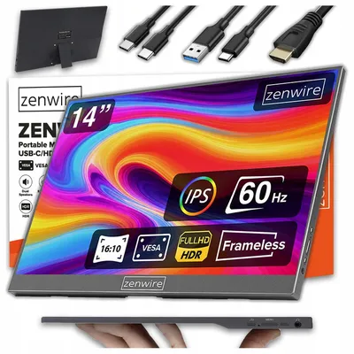 Zdjęcie produktu dla Monitor Przenośny do Laptopa USB-C IPS Full HD 1920x1200 HDR HDMI 14 cali Zenwire  AMG14