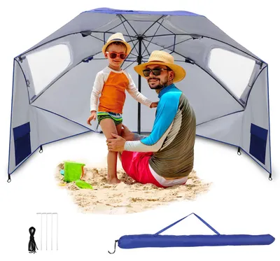 Image de Parasol Vigevee 210 cm, indice UPF 50+, parasol de plage portable, inclinable et hydrofuge, pour la plage, le balcon, le jardin et les vacances, bleu