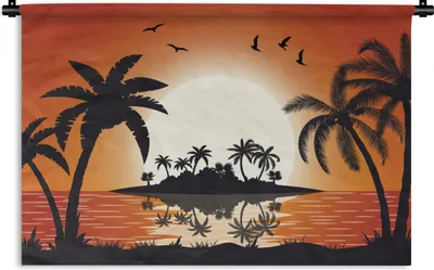 Produktbild von MuchoWow® Wandteppich Wandbehang Insel - Meer - Sonne - Palme 150x100 cm Tapisserie Dekoration Wandtuch - Waschbar - Tapisserien - Wand-Decke