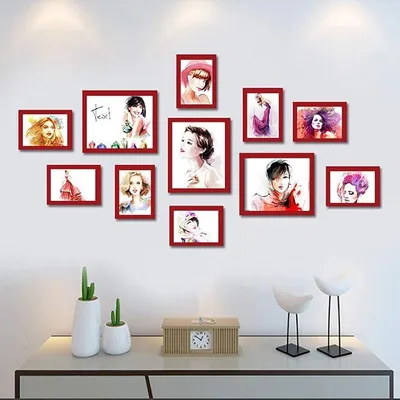 Imagen del producto de Silecomplaza, marcos de fotos, set de 11 unidades, marcos para fotos, marco para collage, set de galería de pared para decorar paredes y hogares. Lillyvale, set de pared grande con múltiples marcos, 7 colores (color: ROJO)