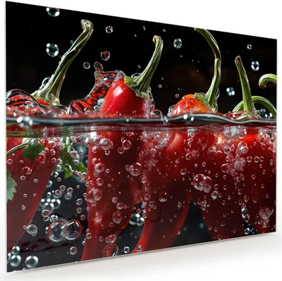 Produktbild von Glasbild 120x90cm in XXL für Wohnzimmer, Schlafzimmer Motiv Paprika im Wasser