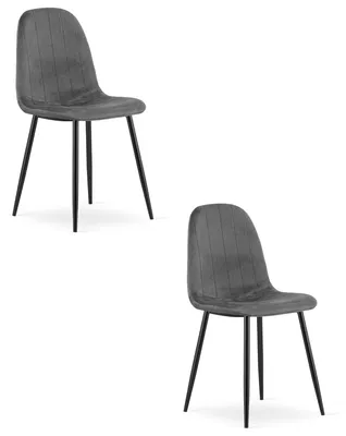 Image de Chaise - Leobert - Padva - Velours Gris Foncé/Pieds Noirs - 44,5 X 53 X 87 Cm - Lot De 2