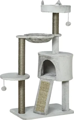 Produktbild von Kratzbaum Katzenkratzbaum Mit Katzenhöhle & Sisalsäule, Spielbaum Mit Rampe, Katzenspielzeug, Hellgrau, 113 Cm
