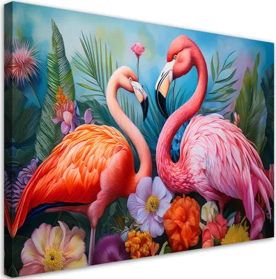 Produktbild von Leinwandbild Flamingos Vögel Exotische Tiere 120x80 Feeby Rosa bild für die wand bereit zum aufhängen