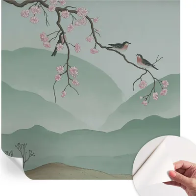 Produktbild von Selbstklebende Wandtapete - Dekorative Tapete für Wohnzimmer - Klebefolie für Wandbilder - Tapetenfolie für Wanddekoration - 250x250 cm - Japanische Serenade