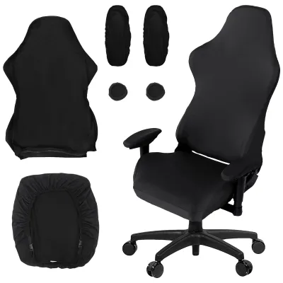 6-tlg. Gaming-Stuhlbezug-Set, schwarz, elastisch, waschbar