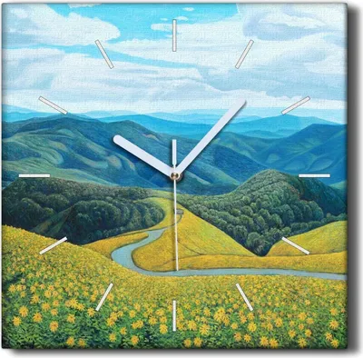 Produktbild von Coloray Hodiny Unikátní 30x30 cm  Tiché hodiny Pro obývací pokoj a kuchyň Nástěnné hodiny Plátno Černé ručičky hodin - Květiny krajiny stromu Berg