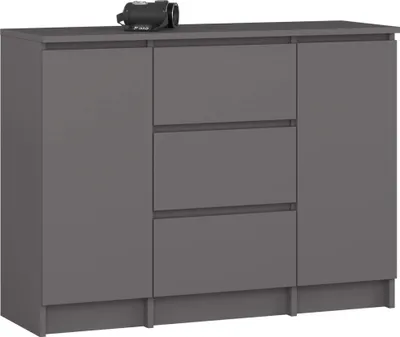 Image de Akord Commode 2 Portes 3 Tiroirs Gris Graphite 101X35X76