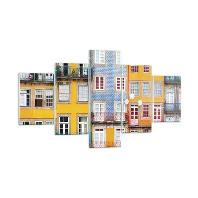 Produktbild von Bilder auf glas - 5 Teile - Casas Ribeira Porto - 125x70cm - Glasbilder - Wandbilder - Bilder - zum Aufhängen bereit - Wanddekoration aus Glas - Glas Bilder - Wandbild auf Glas - GEA125x70-4249