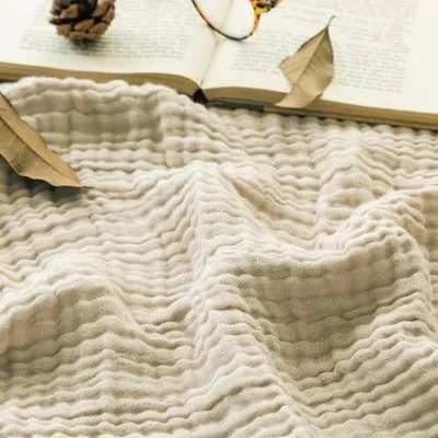 Produktbild von Musselin-Decke Erwachsene, 100% Baumwolle, 152 x 203 cm Beige Sommer-Überwurf Decken für Couch, atmungsaktive Gaze-Decke alle Jahreszeiten, weich und leicht vorgewaschene Baumwolldecke