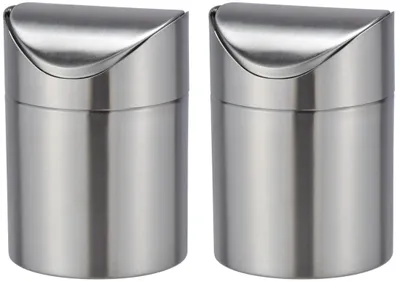 Produktbild von 2er Set Bambelaa! Tischmülleimer Tischabfalleimer Abfallbehälter Küchenabfalleimer Edelstahl Schwingdeckel 12cm Durchmesser ca.16,5cm hoch