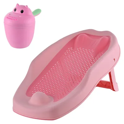 Produktbild von Relaxdays Baby-Badehilfe Set, mit Haarwaschbecher, tränenfrei, Badestütze rutschfest, HBT: 19x51,5x30 cm, PP/TPE, rosa