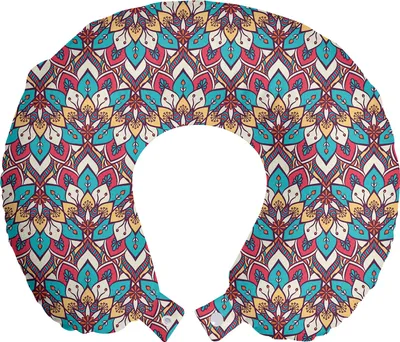 Produktbild von ABAKUHAUS Mandala Reisekissen Nackenstütze, Oriental Pattern, Schaumstoff Reiseartikel für Flugzeug und Auto, 30x30 cm, Mehrfarbig