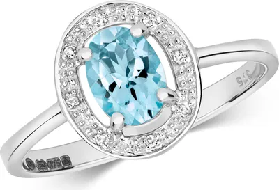Produktbild von Solitärring für Damen, Weißgold 375/1000, mit brillantgeschliffenem Diamanten H - PK und Aquamarin, Größe 55 (17,5); TRS28430RSO