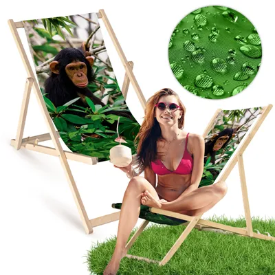 Holz Liegestuhl klappbar „Affe“ – Gartenstuhl Relaxstuhl Sonnenliege Balkon Terrasse Tiermotiv