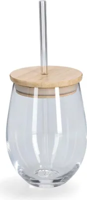 Produktbild von ZELLER 19647 Trinkglas mit Bambusdeckel und Glasstrohhalm, Ø 9,2 x 12,6 cm