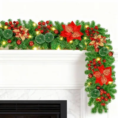 Produktbild von Weihnachtsgirlande mit 30 LEDs 2.7M Rot Blumen Kugeln Innen Außen