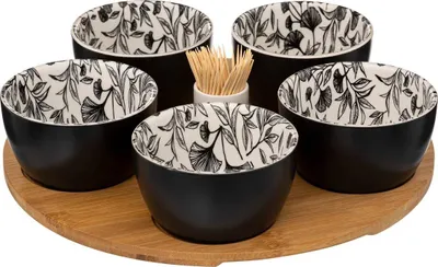 Image de Coupes apéritives FLORAL, sur plateau en bois, 5 coupes, 70 ml