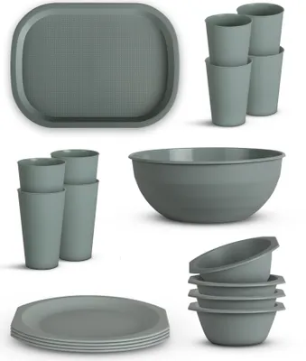Image de Set de vaisselle en plastique - réutilisable Vert 18 pièces 4 personnes