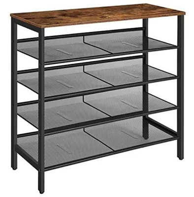 Productafbeelding van Schoenenrek, 5 lagen, verstelbaar, plat, kantelbaar, metaal, vintagebruin-zwart, 75x30x85 cm