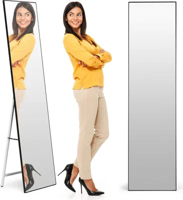 Obrázek produktu pro Velké stojací zrcadlo 159 cm, hliník, černý rám, ModernHome
