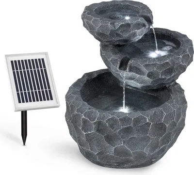 Obrázek produktu pro blumfeldt Murach zahradní kaskádová fontána, 2W solární panel, 3 LED diody, šedá