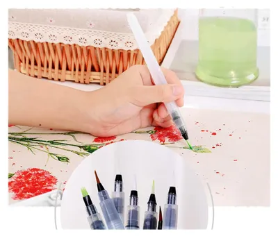 Produktbild von 6 Wasserpinsel mit nachfüllbarem Wassertank für Aquarellmalerei