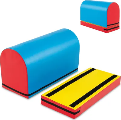 Immagine prodotto di COSTWAY 2 pezzi di blocchi da costruzione morbidi, blocchi da costruzione in schiuma con tappetino da ginnastica per la ginnastica, tappetino da salto per bambini 3-10 anni, blu