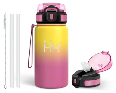 Productafbeelding van RVS drinkfles van 500 ml met rietje, waterfles, merk: Mulbijeo