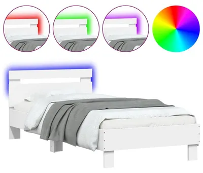 Produktbild von vidaXL Bettgestell mit Kopfteil und LED-Leuchten Weiß 75x190 cm