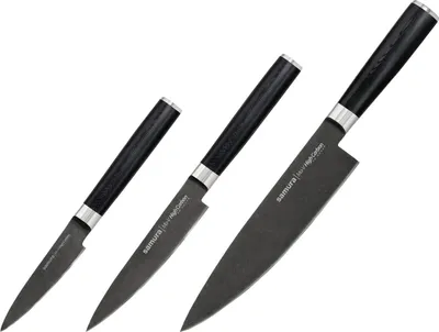 Obrázek produktu pro Sada kuchyňských nožů Samura MO-V Stonewash: Kuchařský nůž, nůž na okrajování a kuchařský nůž z prvotřídní japonské oceli pro výjimečný výkon a trvanlivost