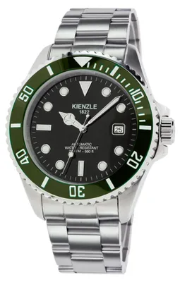 Produktbild von Kienzle Automatik Taucheruhr 40 mm Edelstahl Miyota 8215, grüne Keramiklünette, 20 ATM, schwarzes Zifferblatt, Edelstahlband