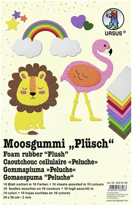 Produktbild von URSUS Plüsch, Handwerkliche Schaumplatte, Blau, Braun, Grün, Grau, Orange, Pink, Rot, Violett, Gelb, 2 mm, 20 cm, 30 cm, 10 Stück(e)