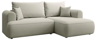 Produktbild von Selsey Ovo Mini - Eckschlafsofa rechtsseitig mit Stauraum, Easy-Clean-Samtbezug, hellbeige