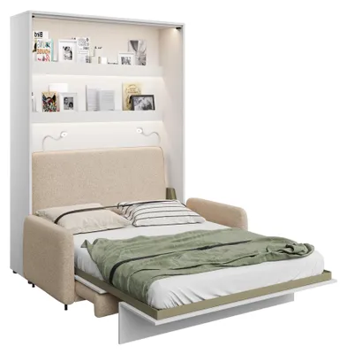 Produktbild von Furniture24 Schrankbett Mit Sofa Bed Concept 140X200 Cm Lenart Bett Im Schrank Klapbett Weiß Hochglanz/Beige