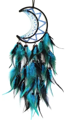 Mondförmiger Traumfänger, schwarz-blau, 51 cm, Wanddeko, Handarbeit