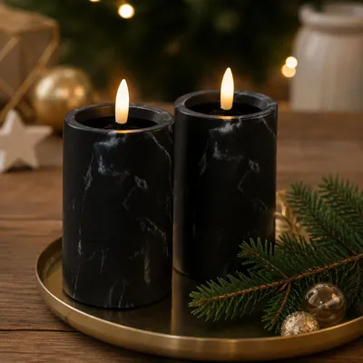 Immagine prodotto di 2pcs LED candela pilastro candela marmo ottica sfarfallio Ø7x12,5cm batteria