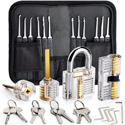 Produktbild von Preciva Dietrich-Set, Preciva 26-teiliges Dietrich-Werkzeug, Dietrich-Set mit 4 transparenten Vorhängeschlössern für Anfänger und Schlossertraining