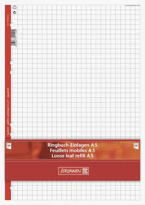 Zdjęcie produktu dla BRUNNEN 1066332 Wkłady do segregatora, A5, w kratkę, białe, 100 kartek