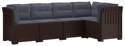 Image de vidaXL : Canapé de jardin pour 5 personnes avec coussins, imitation rotin, en plastique PP, couleur marron