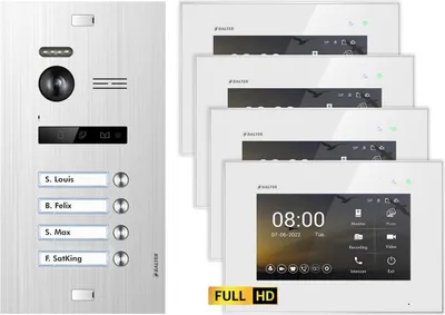 Produktbild von BALTER EVO HD Unterputz Silber 4x7" Monitor Weiß Video Türsprechanlage Set 4 Teilnehmer