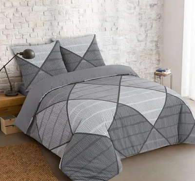 Image de TRANKIELO® - Ensemble de couette 200x200 cm - 100% coton - Inclut 2 taies d'oreiller 65x65 cm - Gris