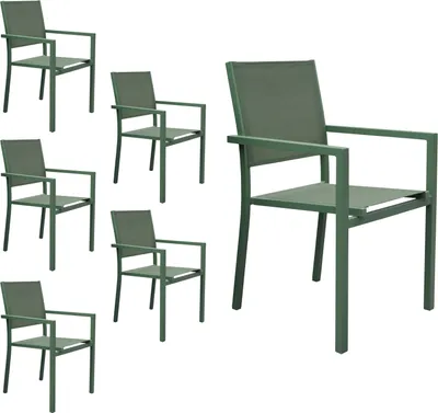 Produktbild von 6er Set Stühle aus Aluminium in Salbeigrün - Textilene in Salbeigrün