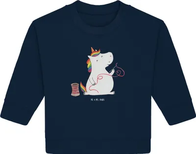 Produktbild von Mr. & Mrs. Panda Organic Baby Pullover Einhorn Näherin 12. - 18. Monat - French Navy - Geschenk, Basteln, Einhörner, Unicorn, Freundin, Stricken, Bullover
