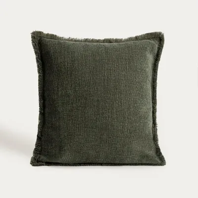 Zdjęcie produktu dla HOMLA Poszewka ZAMBRA z dodatkiem lnu zielona z frędzlami 45x45 cm