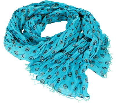 Produktbild von Indisches Baumwolltuch, Leichter Schal mit Golddruck, Perlenbordüre - Türkisblau, Uni, Baumwolle, 200*95 cm, Sarongs & Tücher