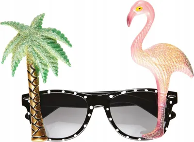 Imagen del producto de Gafas de sol negras con motivos de palmeras y flamencos, ideales para fiestas hawaianas, fiestas temáticas de verano y sesiones de fotos