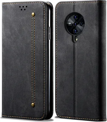 Produktbild von VIVO S6 Hülle, LaimTop Denim Leder Brieftasche Magnetverschluss Flip Bookstyle Schutzhülle mit Standfunktion für VIVO S6 VIVO S6 Schwarz