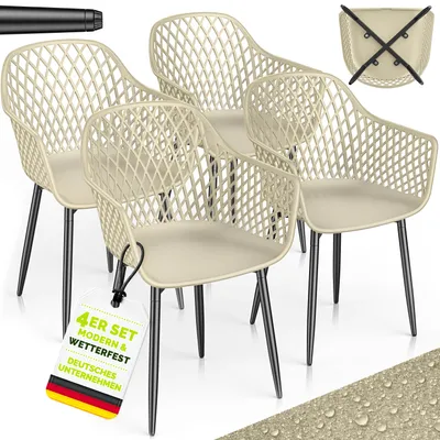 Immagine prodotto di Set di 4 sedie da giardino tillvex® resistenti alle intemperie con braccioli, beige | Sedie da esterno con portata fino a 120 kg | Sedie da giardino resistenti ai raggi UV | Sedie da terrazza, mobili da giardino, terrazza, balcone, esterno, giardino