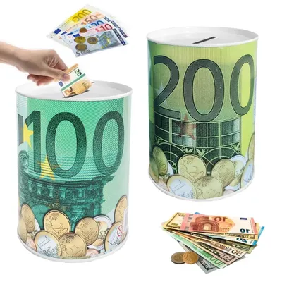 Productafbeelding van Metalen spaarboxen - set van 2 stuks - retro design - spaarvarken voor wensen